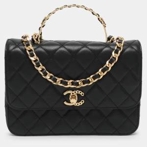 Chanel Black Quilted Leather Mini Metal Top Handle Bag