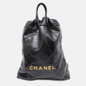 Chanel Black Shiny Calf Leather Chanel 22 Backpack