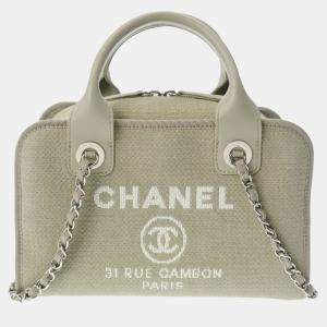 Chanel Grey Canvas Deauville Bowling Bag