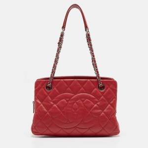 Chanel Red Quilted Caviar Leather Shopper Tote