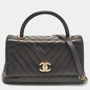 Chanel Black Chevron Leather Leather Small Coco Top Handle Bag