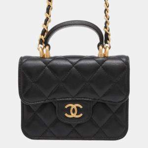 Chanel Black Lambskin Matelasse Coco Mark Flap Chain Wallet