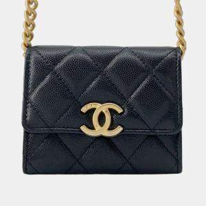 Chanel Black Caviar Skin Matelasse Coco Mark Chain Wallet Wallet