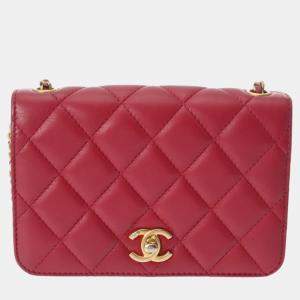Chanel Red Lambskin Matelasse Chain Shoulder 18cm Bag