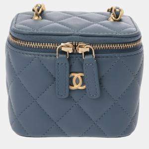 Chanel Blue Navy Lambskin Matelasse Coco Ball Chain Pouch