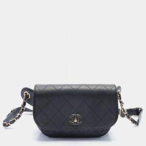 Chanel Black Leather Matelasse Waist Bag