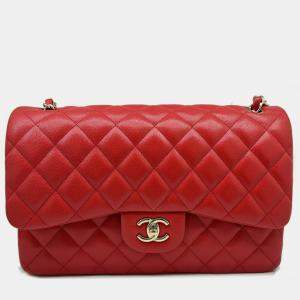 Chanel Cabiah Red Deca Matelasse 30 Shoulder Bag