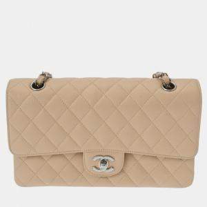 Chanel Beige Caviar Skin Matelasse Chain Shoulder Double Flap 25cm Bag