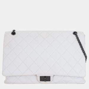 Chanel White Leather Distressed Maxi Reissue Flap Bag