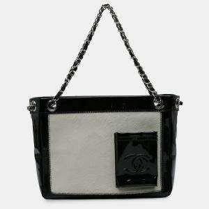  Chanel Black Patent and Pony Hair Pocket Small Tote Bag