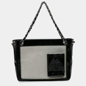  Chanel Black Patent and Pony Hair Pocket Small Tote Bag