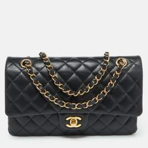 Pre Owned Chanel Black Quilted Leather Medium Classic Double Flap Bag