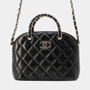 Chanel Black Shiny Lambskin Matelasse Small Shopping Bag