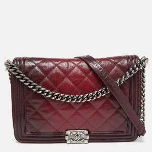 Chanel Burgundy Ombre Quilted Leather Large Boy Flap Bag