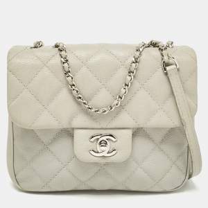 Pre Owned Chanel Grey Quilted Caviar Leather Small Urban Companion Flap Bag