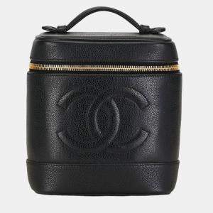 Chanel Black Gold Caviar Skin Coco Mark Handbag
