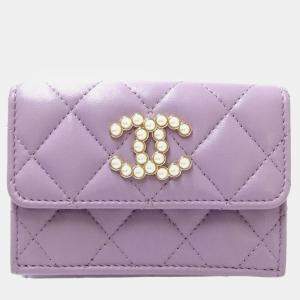 Chanel Light Purple Matelasse Small Flap CC Pearl Coco Mark Bi-fold Wallet