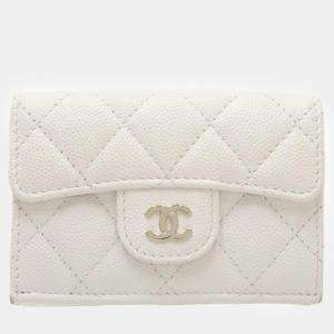 Chanel White Caviar Skin Classic Small Flap Matelasse Trifold Wallet