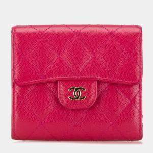 Chanel Pink Caviar Skin Matelasse Coco Mark Classic Small Flap Bi-fold Wallet