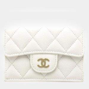 Chanel White Caviar Skin Classic Small Trifold Wallet