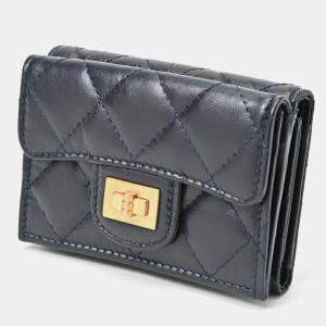 Chanel Navy Lambskin Matelasse 2.55 Small Flap Tri-fold  Wallet
