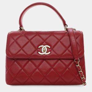 Chanel Red Small Trendy CC Lambskin Flap Top Handle Bag