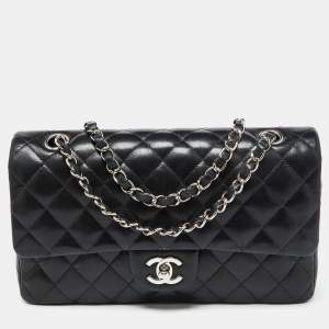 Pre Owned Chanel Black Quilted Leather Medium Classic Double Flap Bag