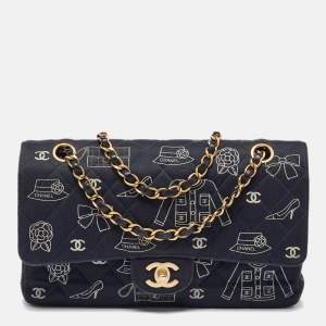 Pre Owned Chanel Navy Blue Fabric Madame Coco Classic Double Flap Runway Bag