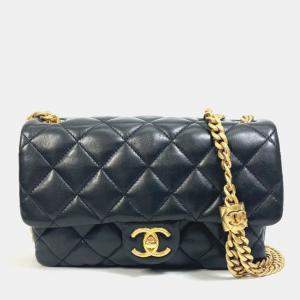 Chanel Black Lambskin CC Coco Mark Matelasse Chain Bag