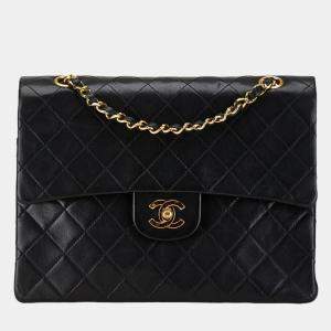 Pre Owned Chanel Black Lambskin Matelasse 25 Coco Mark Double Flap Chain Shoulder Bag
