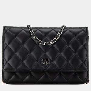 Chanel Black Lambskin Matelasse Chain Wallet