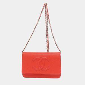 Chanel Caviar Skin Coco Mark Chain Wallet