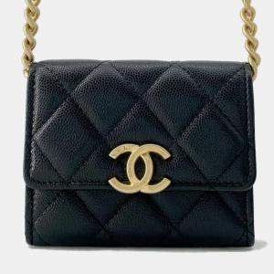 Chanel Black Caviar Skin Matelasse Coco Mark Chain Card Case