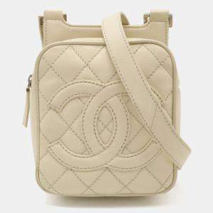 Pre Owned Chanel Light Beige Caviar Skin Leather Matelasse Coco Mark Pochette Bag