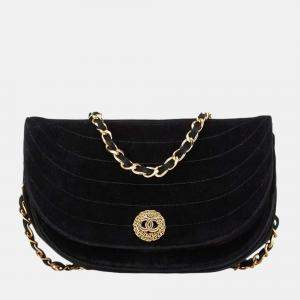 Chanel Black Suede Half Moon Coco Mark Chain Shoulder Bag