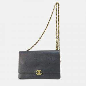 Chanel Caviar Skin Coco Mark Long Chain Wallet