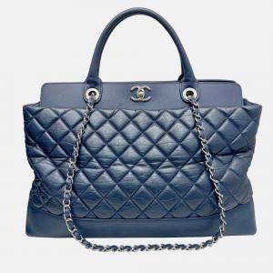 Chanel Navy Leather Matelasse Tote Bag Chain