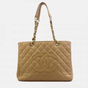Pre Owned Chanel Beige Gold Caviar Skin Leather GST Shoulder Bag