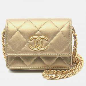 Chanel Gold Leather Matelasse Shoulder Bag