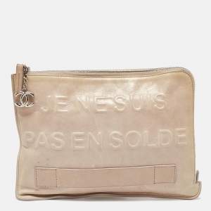 Pre Owned Chanel Off White Leather Je Ne Suis Pas En Solde Pouch