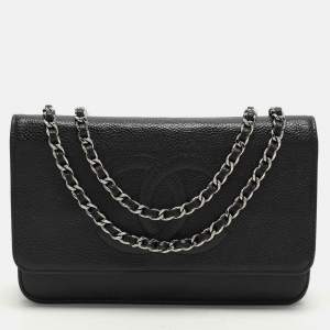 Chanel Black Caviar Leather Wallet On Chain