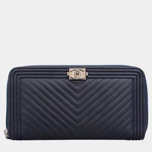 Chanel Dark Blue Leather Boy Chevron Quilt 