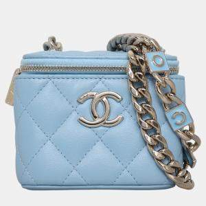 Chanel Light Blue Lambskin Leather Coco Mini Vanity Case Bag 