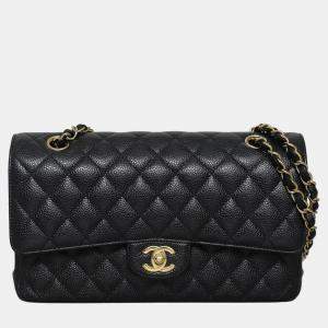 Chanel Black Caviar Leather Medium Classic Double Flap Bag 