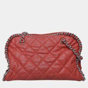 Chanel Red Calfskin Chain-Around Bowling Bag