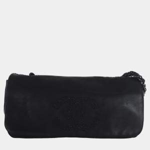 Pre Owned Chanel Black Lambskin Studded CC East West Shoulder Bag