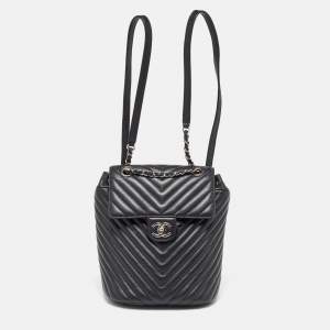 Chanel Black Chevron Leather Urban Spirit Backpack