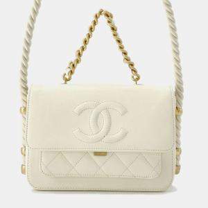 Chanel White Calf Leather Matelasse En Vogue Rope Shoulder Bag