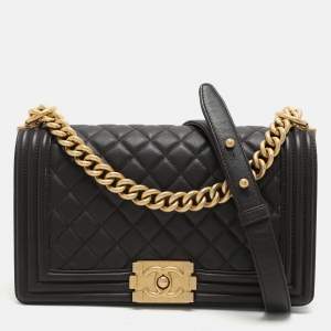 Chanel Brown Quilted Leather Medium Boy Bag