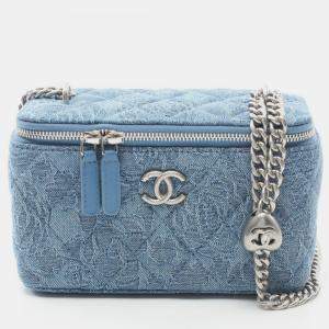 Chanel Blue Denim Matelasse Vanity Shoulder Bag